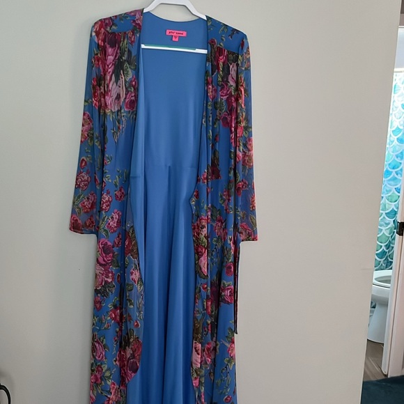 Beautiful Betsey Johnson Blue,pink,Red Floral Mesh Chiffon Wrap Maxi Dress US 8 - Picture 6 of 7